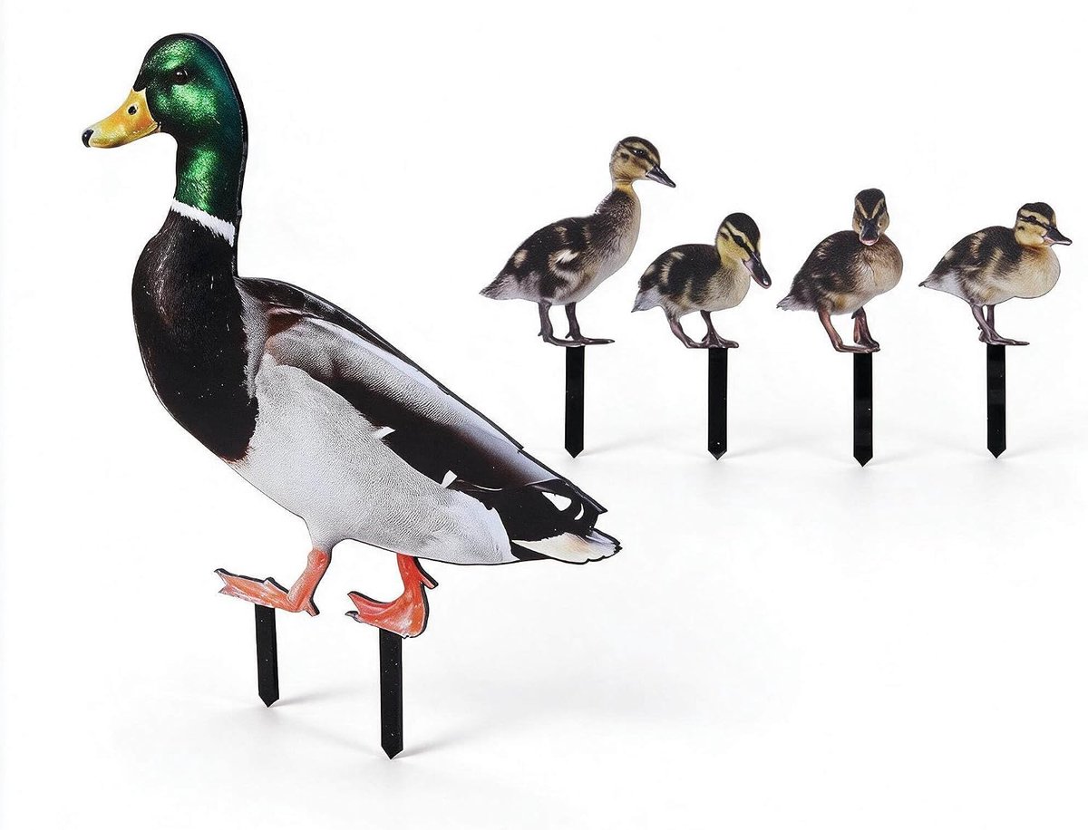 Decoratieve Tuinpalen, Moeder Eend en 4 Baby Eenden Standbeeld Tuin Decor voor Buiten Buiten, Acryl Eend Familie Tuin Stakes Teken, Gazon Ornamenten Tuin Decor Kunst