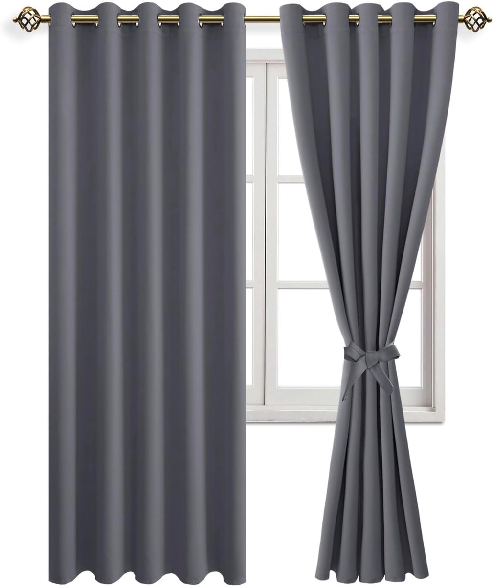 Verduisterende gordijnen, inslagringen, voor slaapkamer, woonkamer, grijs, 2 stuks, 228 x 167 cm (H x B)
