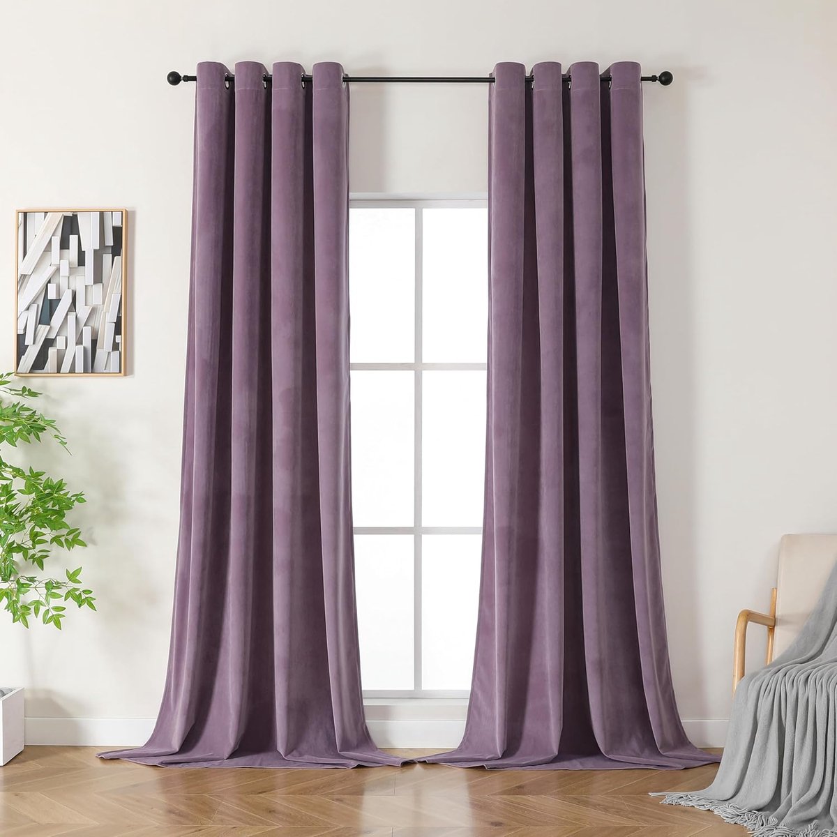 Verduisteringsgordijn, velours, paars, 140 x 245 cm (l x h), 2 stuks, luxe, ondoorzichtig, tegen kou en hitte, met oogjes, decoratie voor woonkamer, slaapkamer, modern