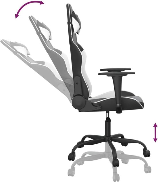 Gaming stoel - Comfort stoel - Ontspannen ziten - Met massagefunctie - N.v.t. - Zwart wit — afbeelding 4