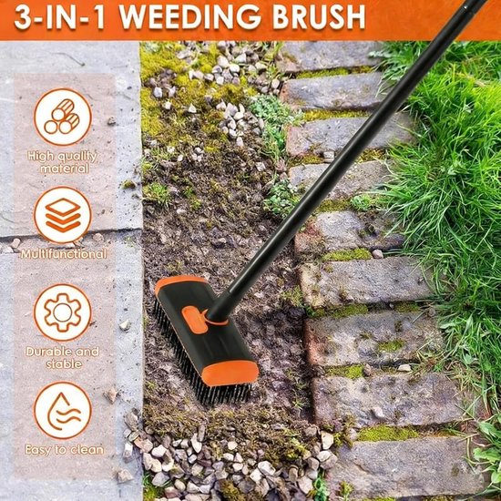 Voegenverwijderaar Set - Tuinreiniger - Terras Reinigen - Driehoekige & Rechthoekige Borstel - 44 cm Lengte - Grijs — afbeelding 3