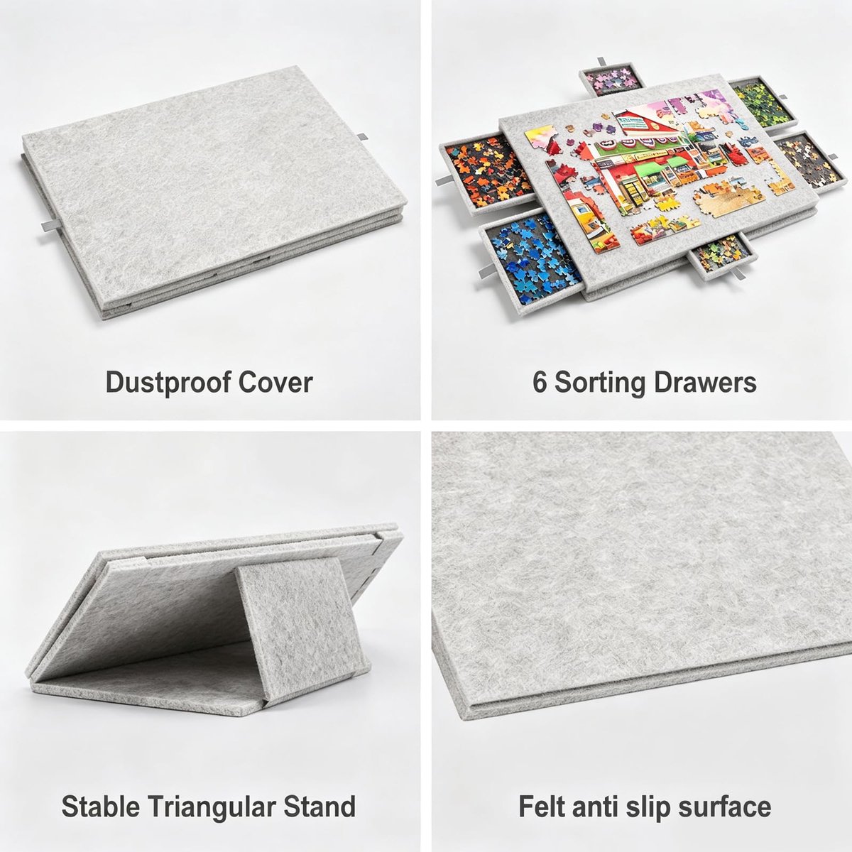 SnelShoppen - EUBSWA 2-in-1 Puzzelplank 1000 Stukjes met 6 Laden, Kantelbare en Inklapbare Puzzeltafel van Vilt, Draagbare Puzzelmap met Afdekking en