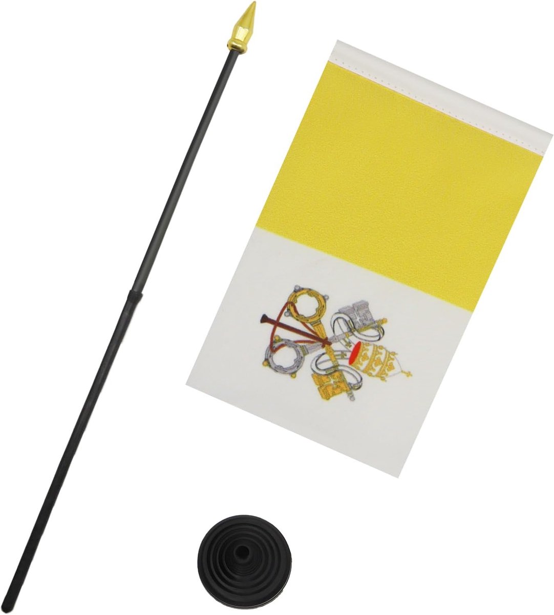 FLAG Tafelvlag Vaticaanstad 15x10 cm Polyester 100D Plastic Voet | Binnengebruik bureauvlag Città del Vaticano gestikte afwerking met verstevigde randen 100D polyester