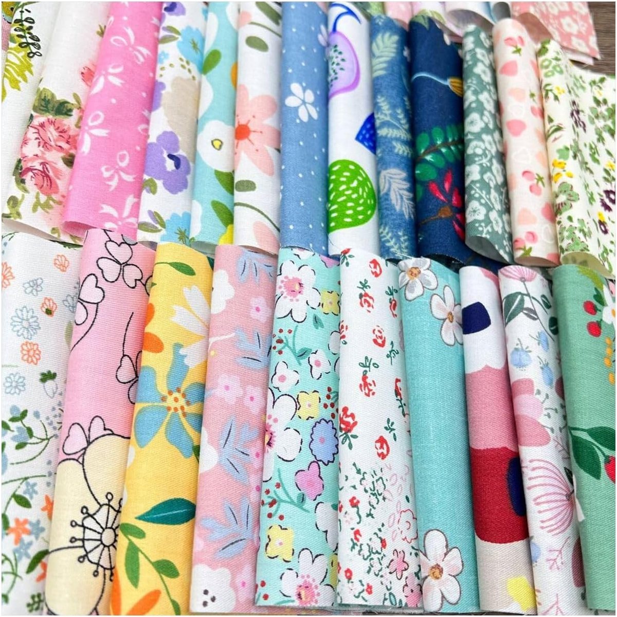 Stof, kleurrijk patchwork, stofpakketten, stofresten, vierkante bloemen, patroon, bedrukte stofpakketten voor kleding, beddengoed, gordijnen, tafelkleden, 10 cm x 10 cm