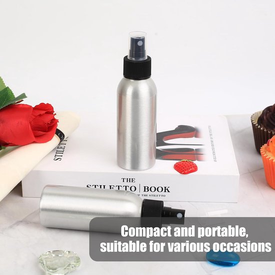 5 Stuks Kleine Sprayfles 50ml, Aluminium Verstuiver, Lege Sprayflessen om te Vullen, Spray Fles Pompfles voor Cosmetica Vloeistof Etherische Oliën, met 2 Trechters, 1 Sticker — afbeelding 4