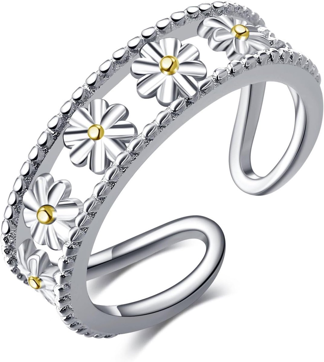 Teenringen met madeliefjesmotief, sterling zilver, teenring met madeliefje, strandvoet, sieraden, geschenken voor vrouwen, Geen edelsteen