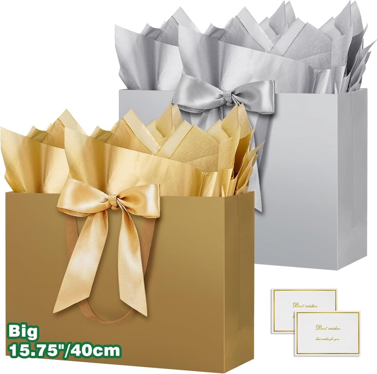 Extra grote geschenktas, 15,75 inch geschenkzakken voor geschenken, grote papieren zak met tissuepapier en kaarten, 40 x 30 x 12,5 cm bruiloft verjaardagsfeestje cadeau bruidsmeisj