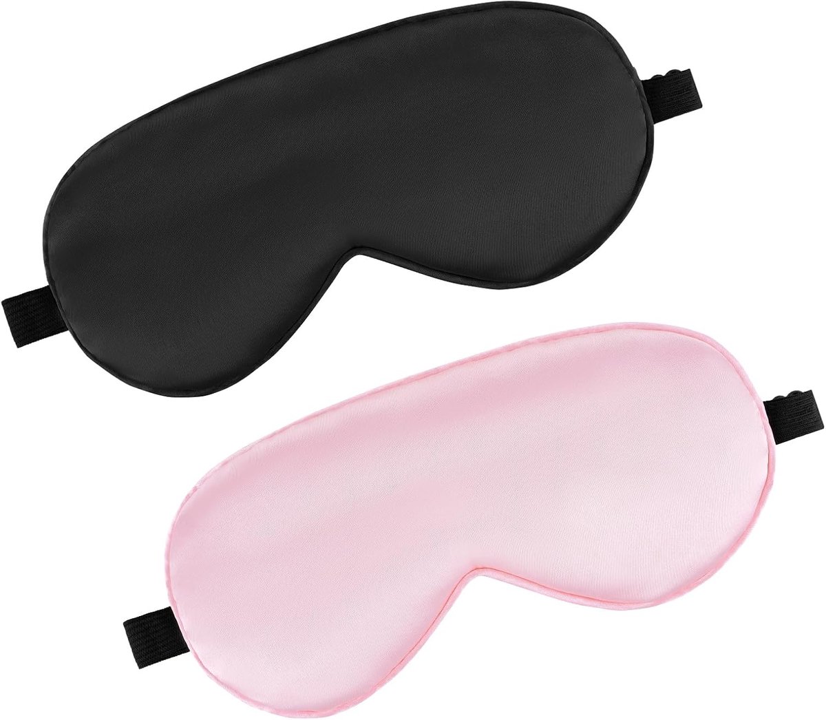 2 stukken zijden oogmasker voor vrouwen, verstelbare elastische band, lichtblokkerend, huidvriendelijk, reis- en thuisgebruik, zwart en roze