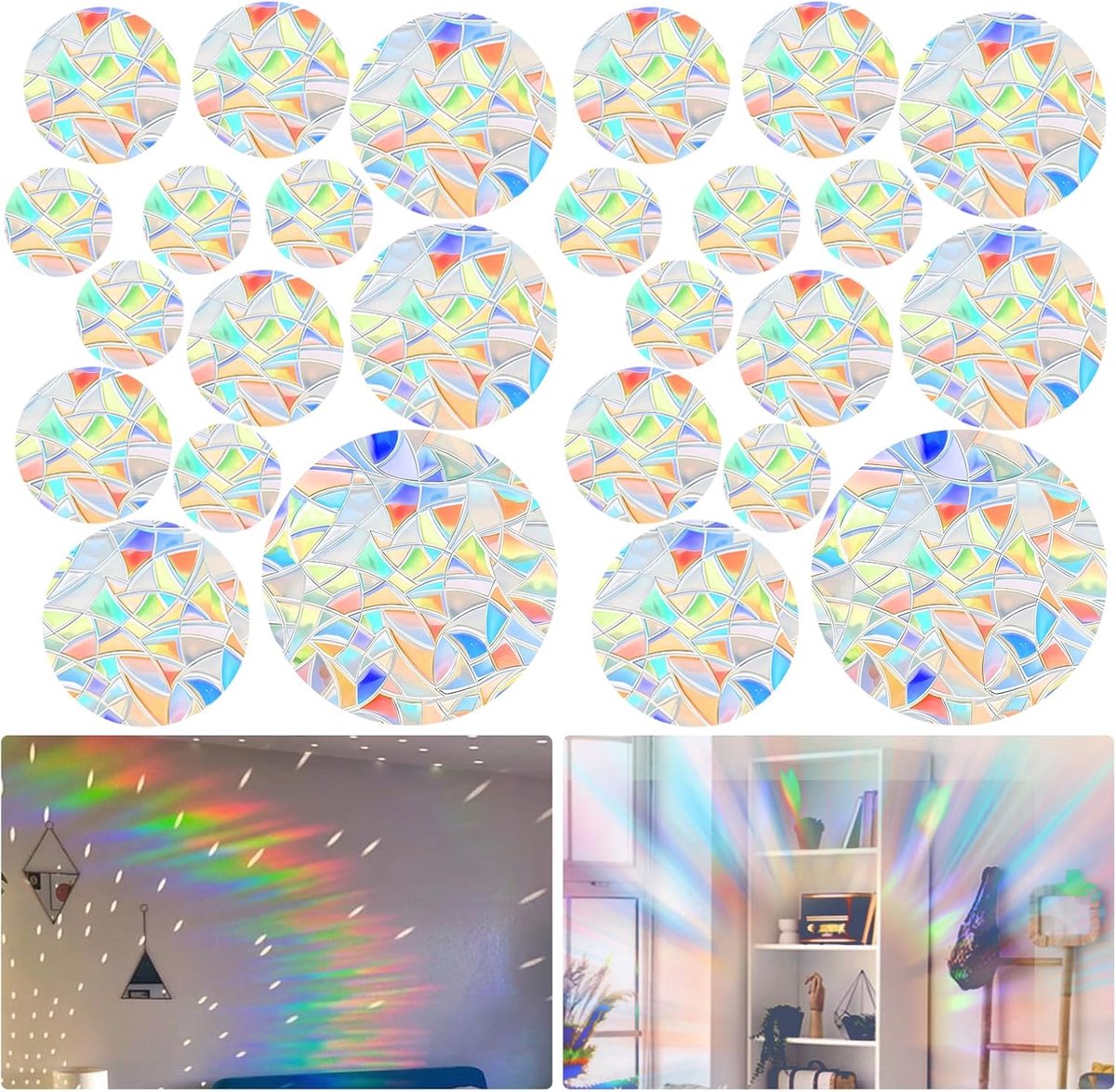 Raamstickers, 26 stuks, prismatische vogelstoten, vogelvanger, zonnevanger, vogelvanger, regenboog, raamfolie, raamstickers, voor ramen, deuren, slaapkamer