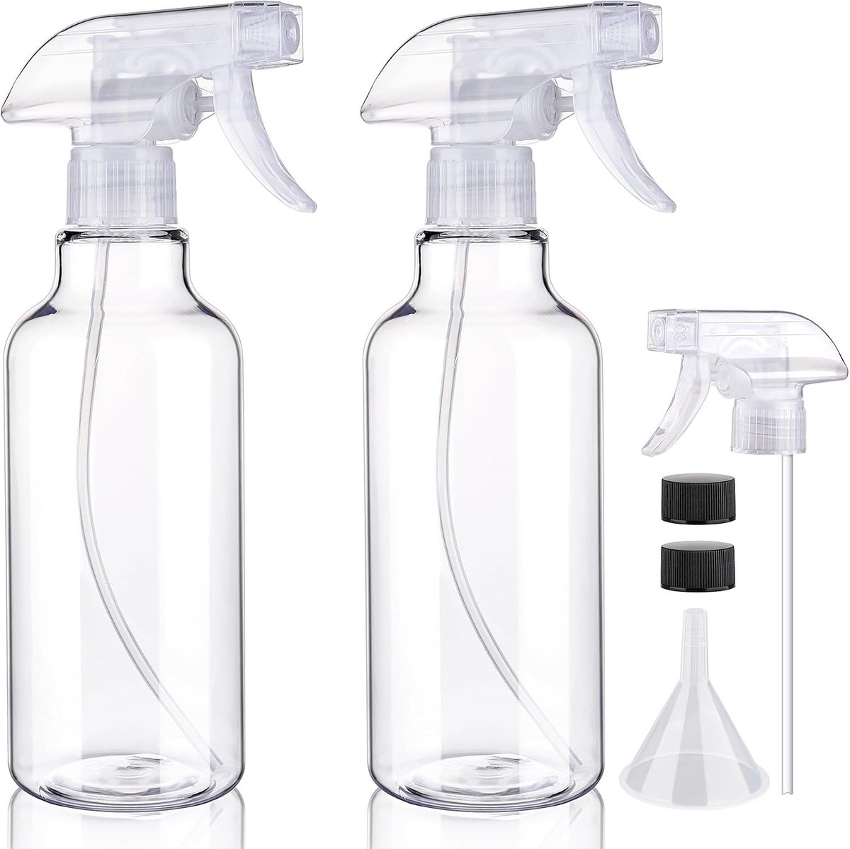 Spuitflessen Lege Spuitfles 16.5 oz/500 ml 2 Pack Heavy Duty Spuitflessen Mist/Stream Waterfles voor Reinigingsoplossingen, Etherische oliën, Haar, Koken (Helder)