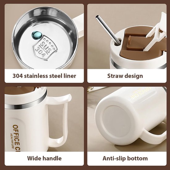Thermosbeker met Handvat - Reismok RVS - Warme Dranken Meenemen - Dubbelwandig Geïsoleerd - 500ml - Koffie — afbeelding 2