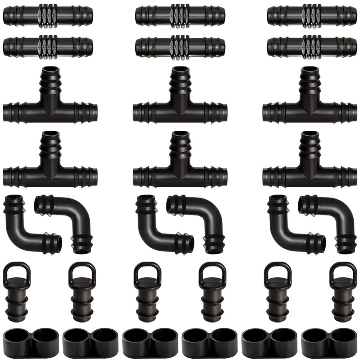 30 PCS Drip Irrigation Fittings Kit voor 16mm buizen, Druppelirrigatie Prikkeldraad Connectors voor Tuin, Gazon, met Schakelklep, Koppeling, T-stukken, Elleboog, Eindsluiting en Eindplug