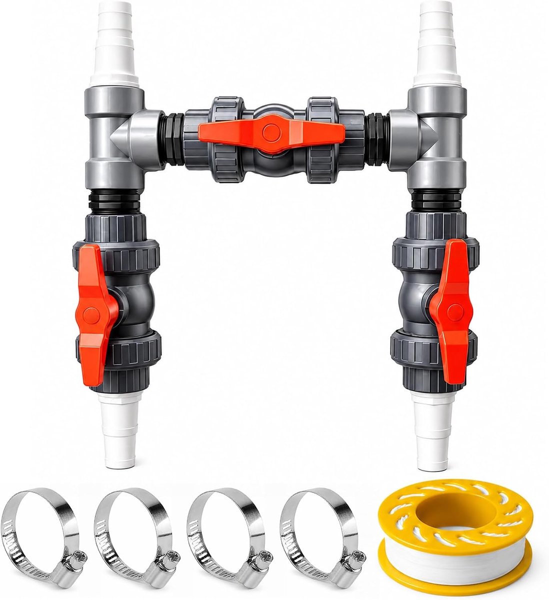 Pool Set Ø 50 mm – Pool Bypass-set voor zwembadverwarmingspomp en zwembadverwarming, warmtepomp-aansluitset voor nauwkeurige regeling van de watertoevoer en optimale temperatuurregeling