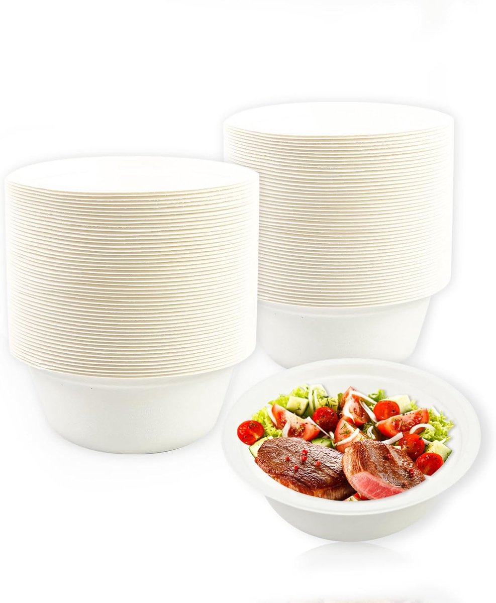 Wegwerp papieren borden 100 stuks soepborden kartonnen schalen suikerriet wegwerp servies schalen eenmalig wegwerp soepkom voor feestjes en picknicks (wit, 260 ml)