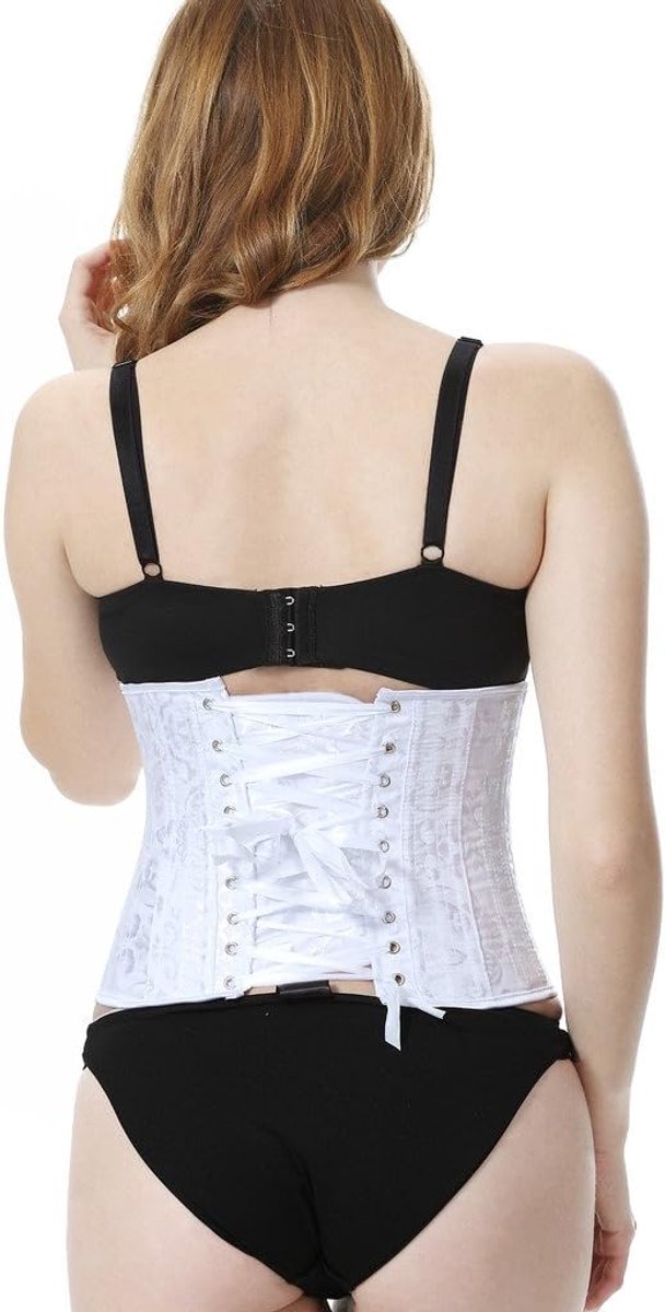 Vrouw Gothic Korset Naakte Borst Schede Platte Buik Afslanken Lingerie met Lint Kant Middeleeuwse Victoriaanse Stijl