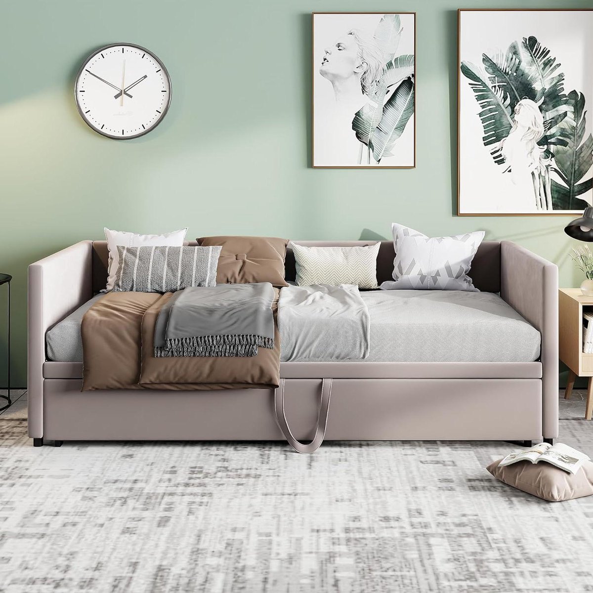 Zetelbed Uitschuifbaar - Slaapbank Dagbed - Ruimte Besparen - Dubbel Uittrekbaar Frame - 90/180 x 200 cm - Grijs