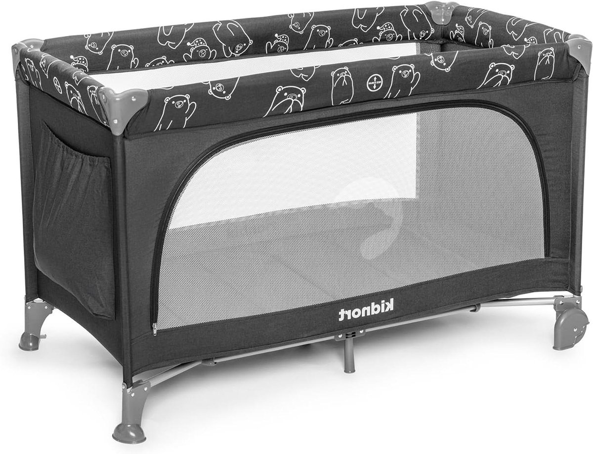 Reisbedje - Babybedje Kinderbed - Veilig Slapen - Met Wielen - 128 x 68 x 78.5 cm - Donkergrijs
