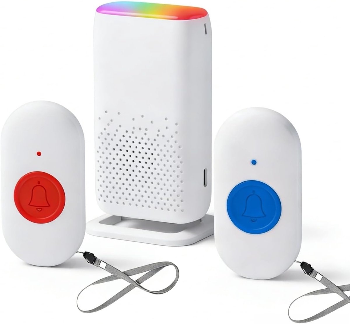 Oproepknop voor ouderen – USB-oplaadbare ouderenalarm – draadloze ziekenoproepbel – noodoproepsysteem – 58 beltonen – IP68-waterdichte verzorger-semafoon.