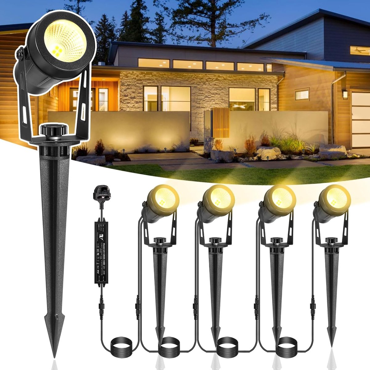 SnelShoppen - Garden Lights LED 15m 4 Stuks Tuin Spots met Grondpin IP65 Waterdicht 12V 3W Tuinverlichting voor Buiten Tuin, Pad, Boom, Binnenplaats,