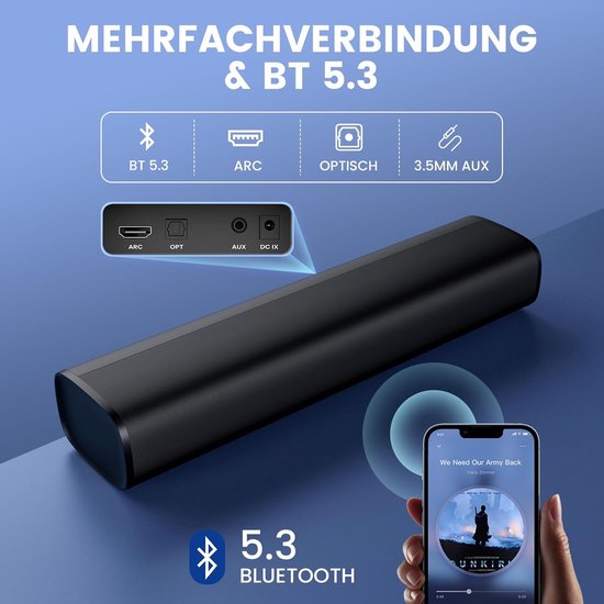 SnelShoppen - Soundbar voor TV met 56 W Luidspreker, Bluetooth 5.3, ARC, Optische Aansluiting, AUX-ingangen - Compacte Wandmontage Thuisbioscoop Surro van Snelshoppen — afbeelding 4