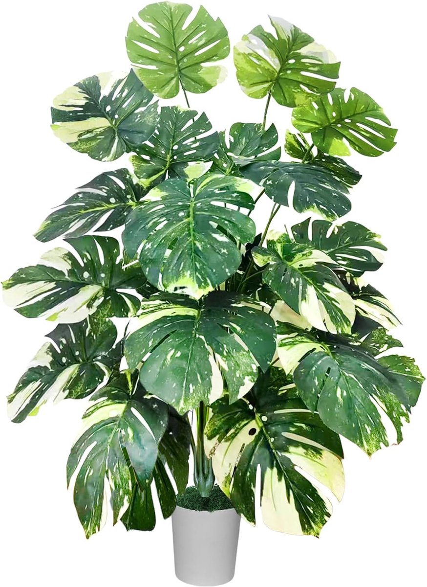 SnelShoppen - Kunstplant Monstera Deliciosa 101 cm hoog, 24 bladeren, kunstmatige plant in pot, ideale decoratie voor woonkamer, badkamer en slaapkame