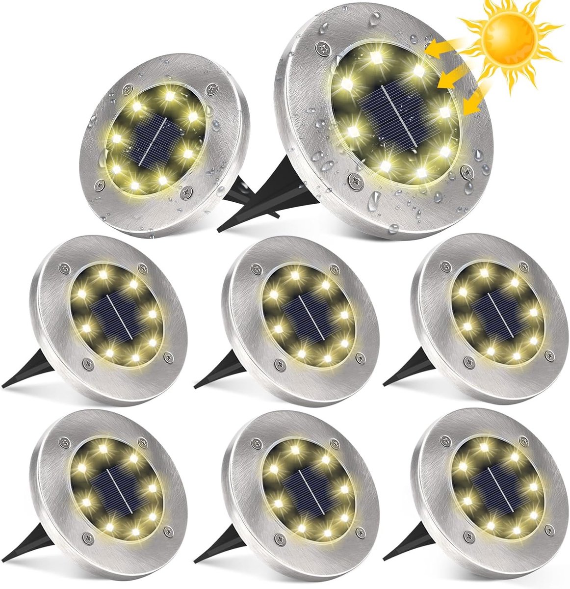 Pack of 8 Outdoor Solar Lights, 8 LED Floor Solar Lamp, IP65 Garden Light, Outdoor Solar Light, Pathway, Patio, Yard - ShopVlot