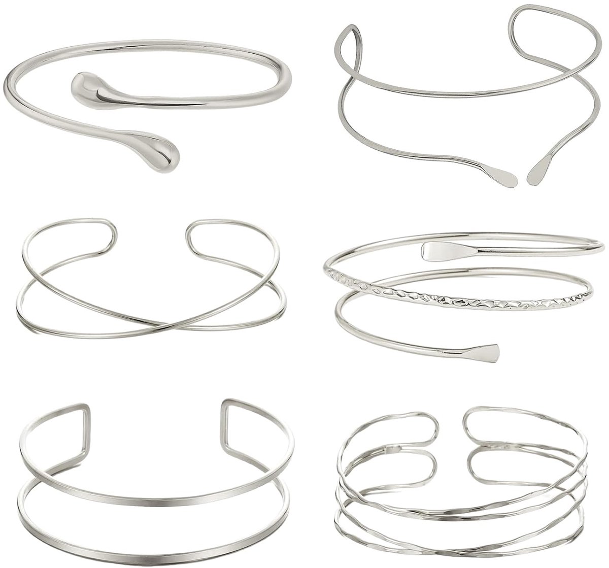 SnelShoppen - Zilveren dames-set, 6-delige verstelbare bovenarmbanden, minimalistisch design voor feestjes, speciale gelegenheden, trendy sieraden, el
