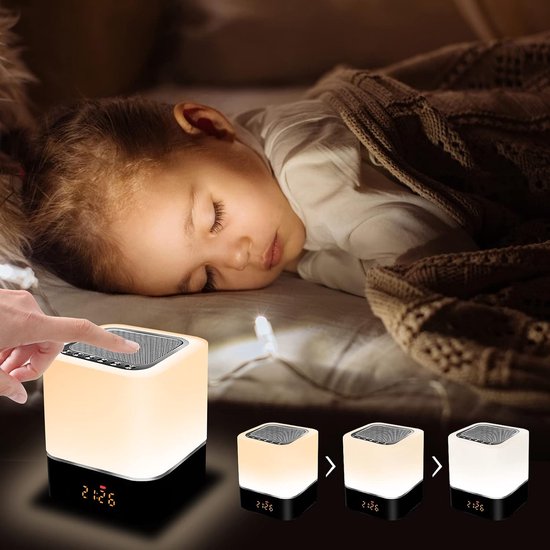 Dimbare LED Nachtlamp met Wekker en Bluetooth Luidspreker - Touch Sensor, RGB Kleuren Verlichting voor Slaapkamer en Cadeau voor Tieners van Merkloos — afbeelding 4