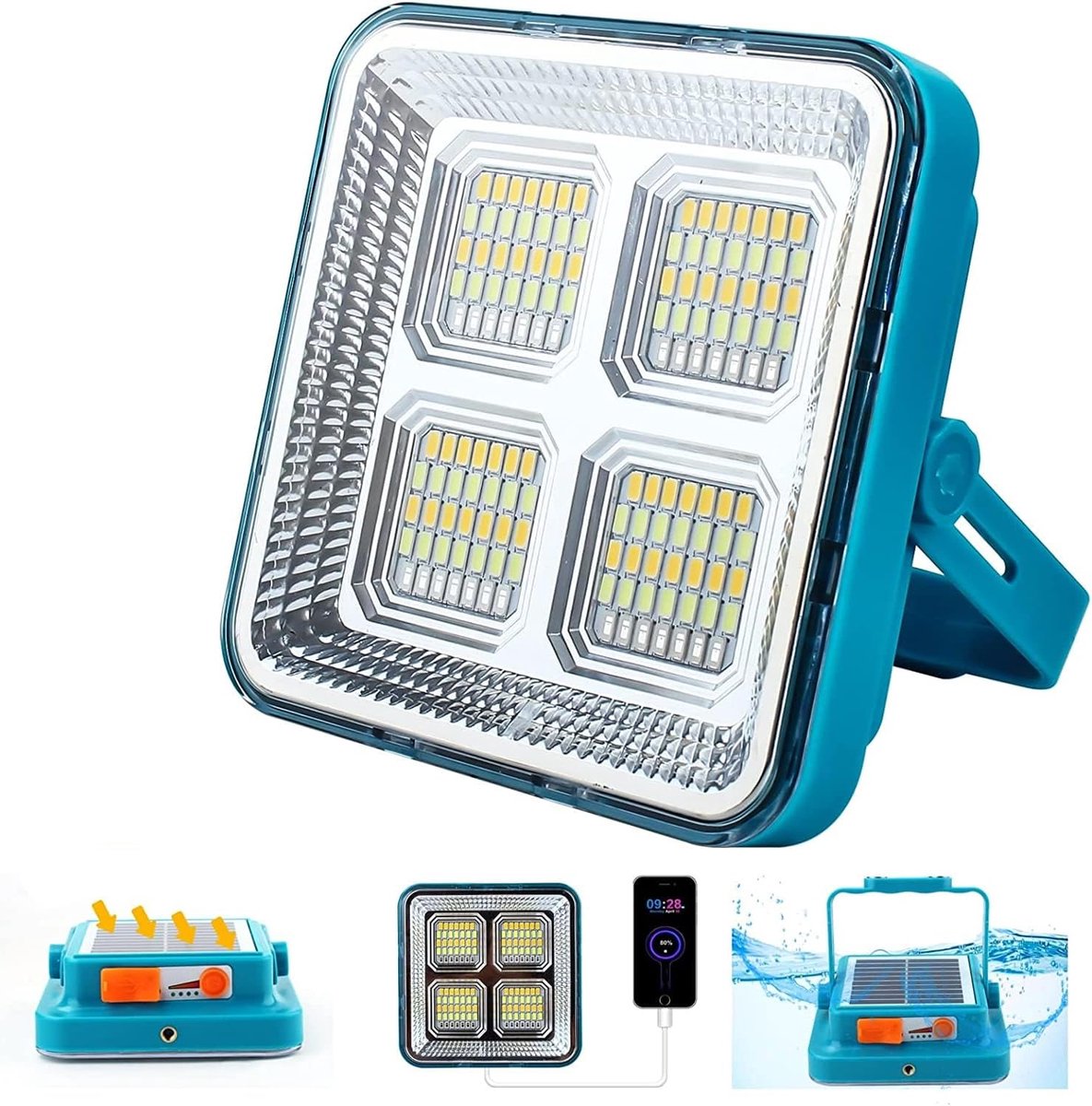 TOPBOS 7000LM Oplaadbare LED Solar Batterij 4 Modi LED Floodlight 12000mAh USB Opvouwbare Werklamp voor Garage Camping - ShopVlot