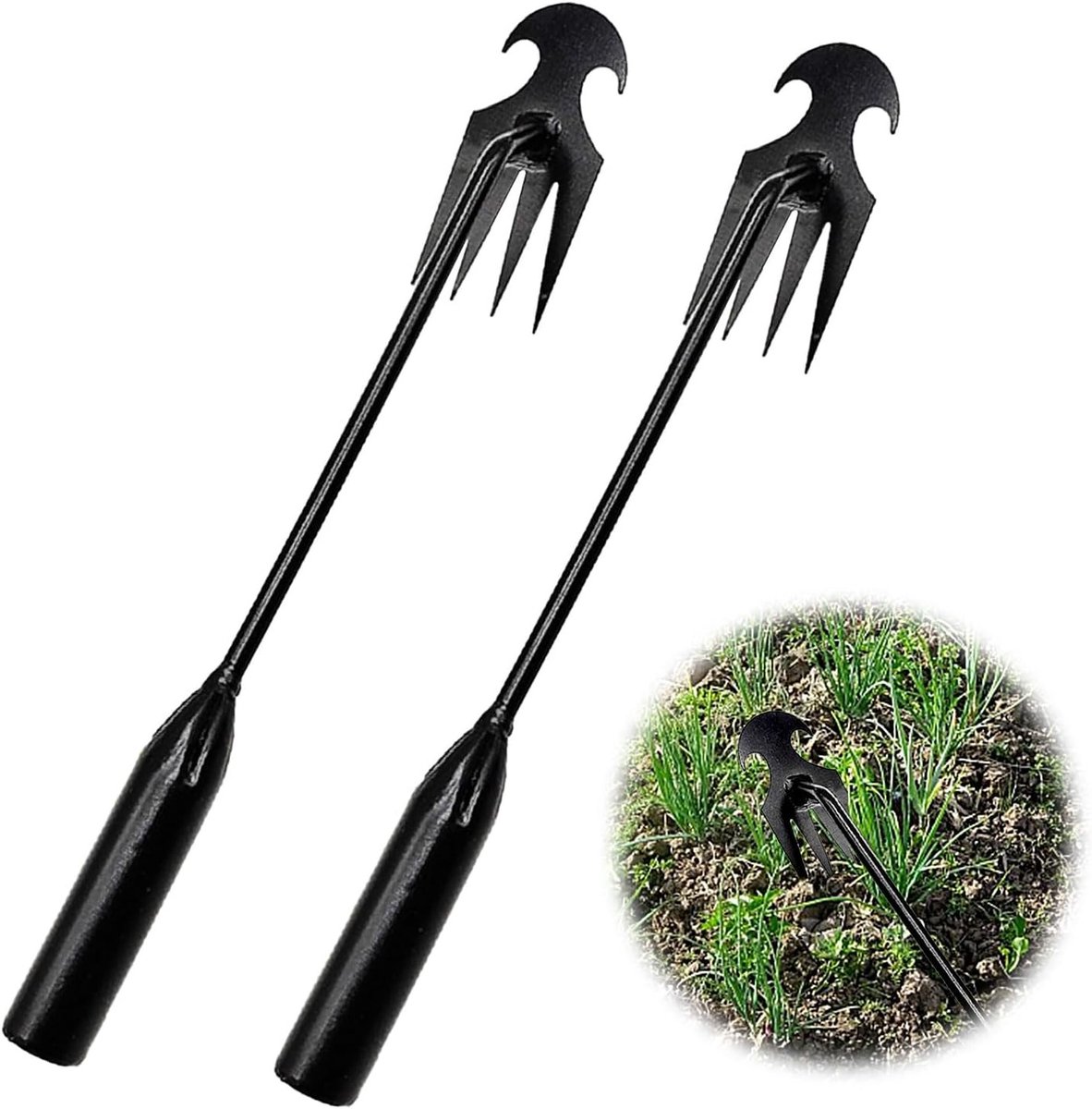 Set van 2 RVS Onkruidpluggen voor Tuin, Handgereedschap voor Onkruidverwijdering, Lange Handgreep Tuinschep en Onkruidbestrijdingsgereedschap
