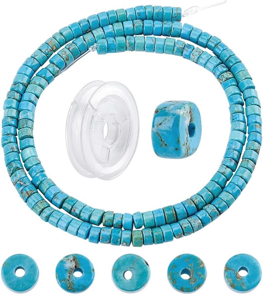 1 doos 167 stuks natuursteen Heishi kralen 4,5 mm schijf turquoise kralen platte ronde munt steen edelsteen kralen met elastische draad voor sieraden maken ambachtelijke armband oorbellen