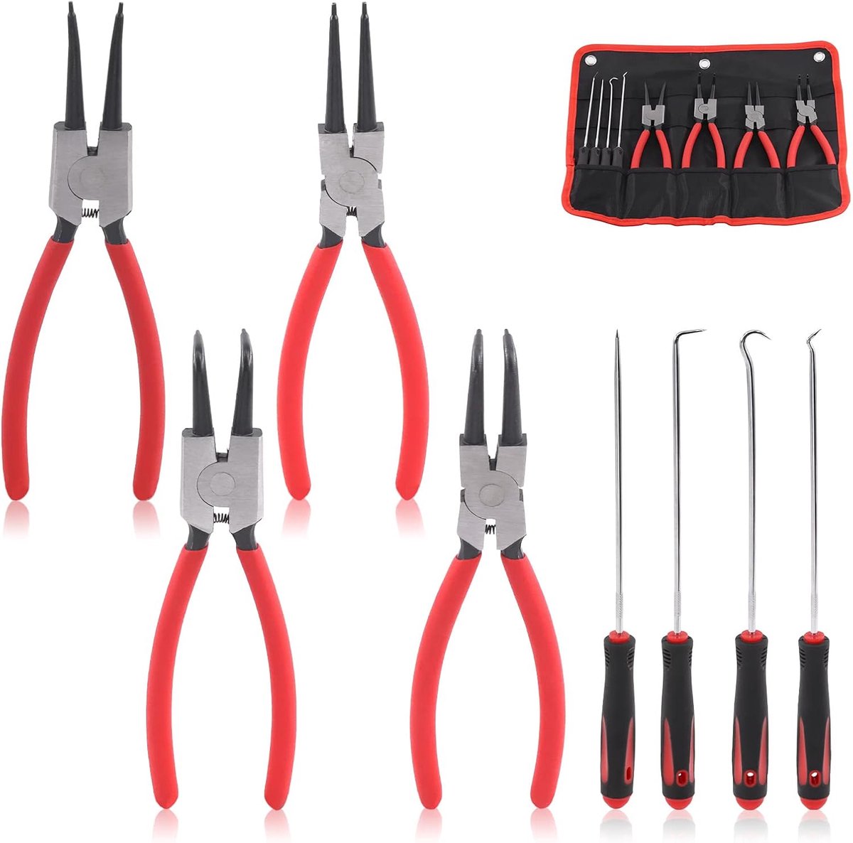 Snap Ring Tangen Set - 8 stuks met Pick and Hook Set, 4 stuks Zware interne/externe Circlip-tang