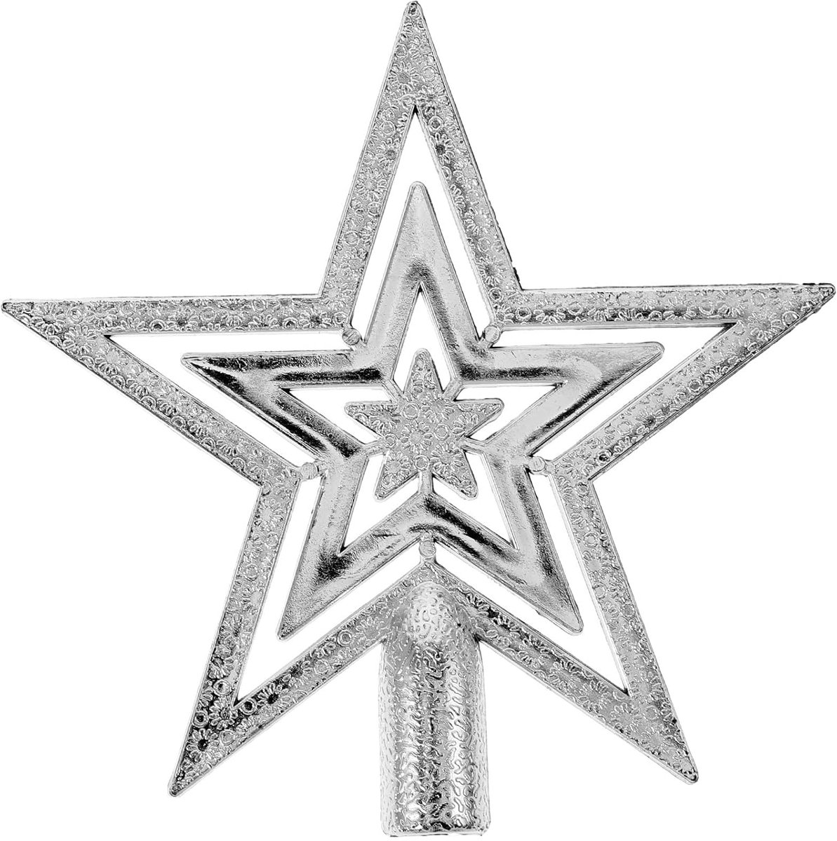 Kerstboompiek in de vorm van een ster, kerstboomtopper glitterster, ster voor de kerstboomtop, kerstboomversiering van kunststof, boomtop voor kerst, kerstboomversiering, Zilver, erstboompiek Kerstmis