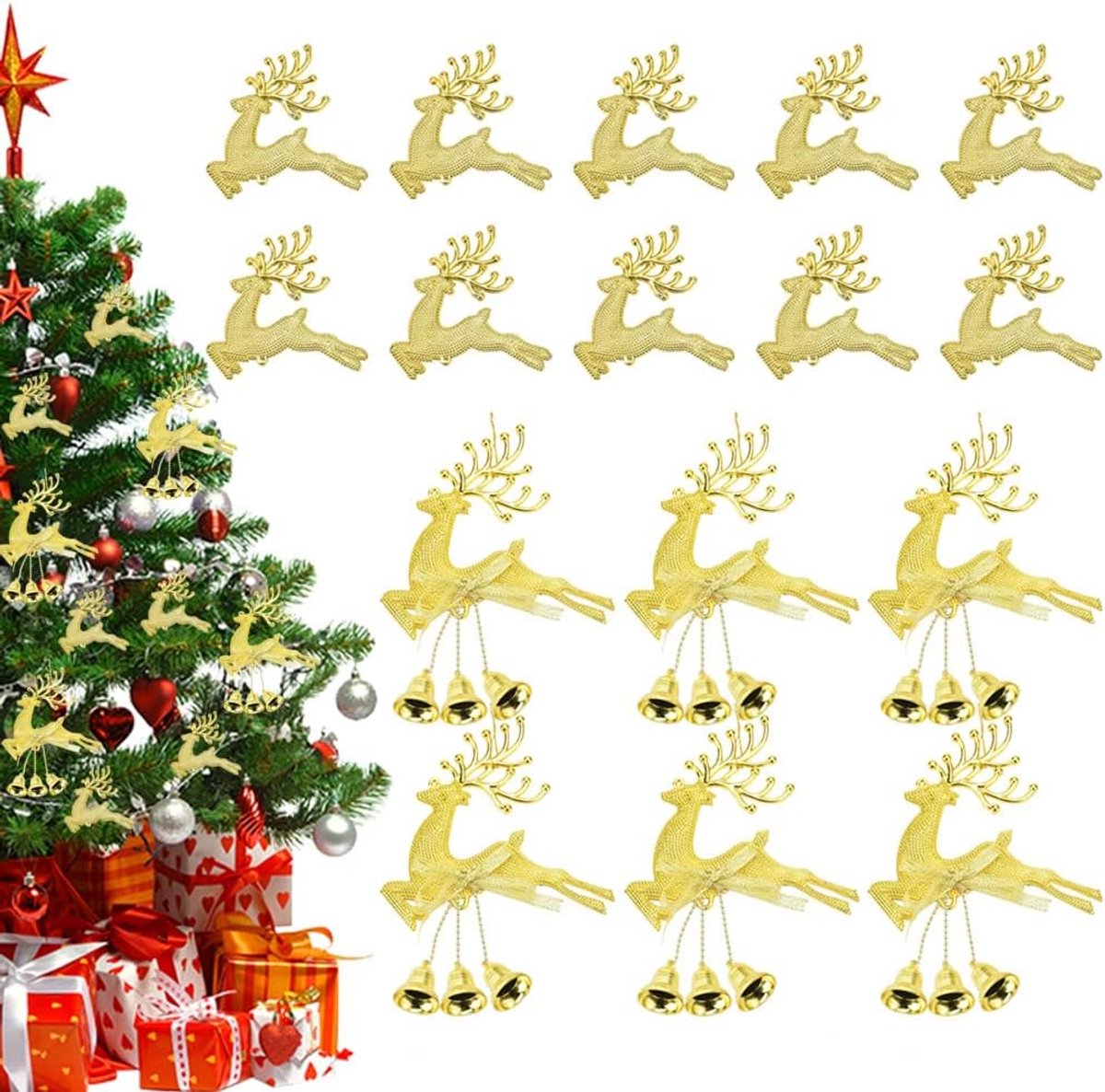 16 stuks kerstdecoratie hert kerstboomversiering kersthanger