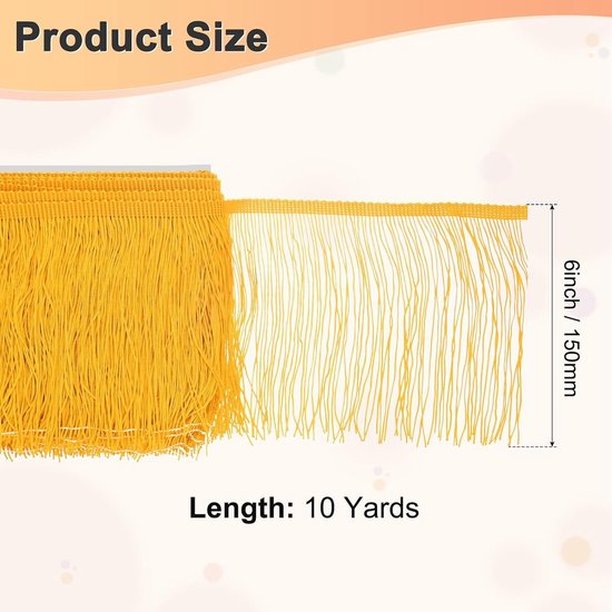 METERXITY Chainette franjes, 10 meter polyester vlecht kwastjes trim voor doe-het-zelf ambachten/Latijnse jurk/lampenkap decoratie/trouwjurk/naaien/kleding franje garen [goudgeel] — afbeelding 2