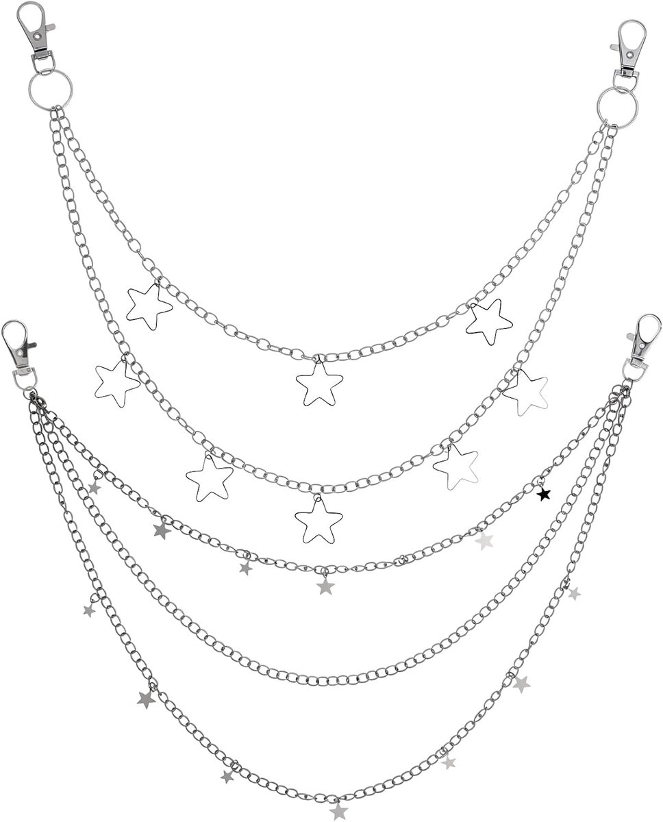 Hop Broek Ketting Ster Zilver Y2k Jeans Riem Kettingen Leuke Vintage Punk Chunky Broek Pocket Sleutelhangers Goth Rock Gelaagde Portemonnee Sieraden Accessoires Voor Vrouwen Mannen Meisjes