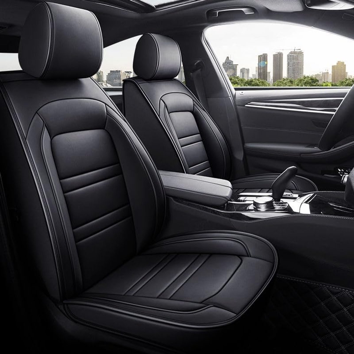 autostoelhoes-set, Nappa-leer autostoelkussen, waterdichte auto-interieuraccessoires voor auto's, SUV's, sedans en vrachtwagens, slijtvast en beschermt tegen krabben van huisdieren