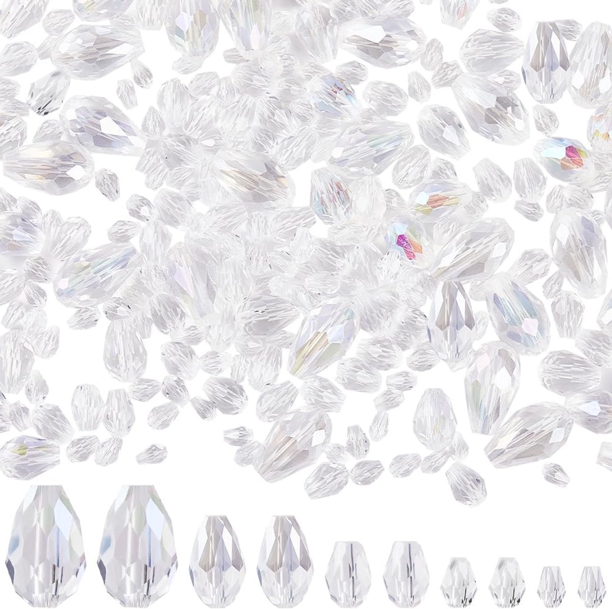 1 doos 280 stuks druppelvormige kristallen glazen kralen druppelvormige kristallen glazen kralen bulk kleine glanzende gefacetteerde druppelvormige transparante kralen voor armbanden kralen