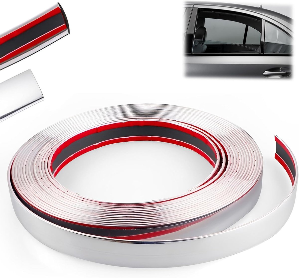 Sierlijsten, zelfklevend, auto, 13 m x 6 mm, zelfklevende verchroomde sierlijst, universele chromen sierlijst voor auto, carrosserie, ramen, buiten, meubels, decoratie