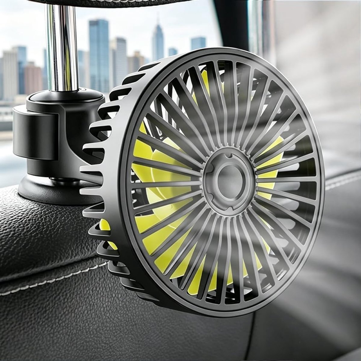 Autoventilator voor achterbank, 12 V, 360 graden autokoelventilator met 3 snelheden, 5 V, draagbare autoventilator, dubbele ventilator, geschikt voor huis/kantoor/vrachtwagen, camper, boot