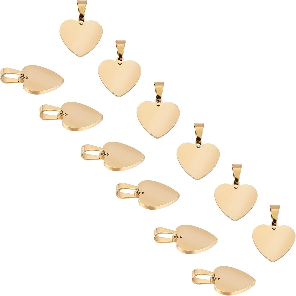 Hartvormige 16 stuks gouden gladde blanco hart bedels roestvrij staal stempelen hart metalen hanger Valentijnsdag bedels voor halsketting sieraden maken 16 mm, 5 x 3 mm gat