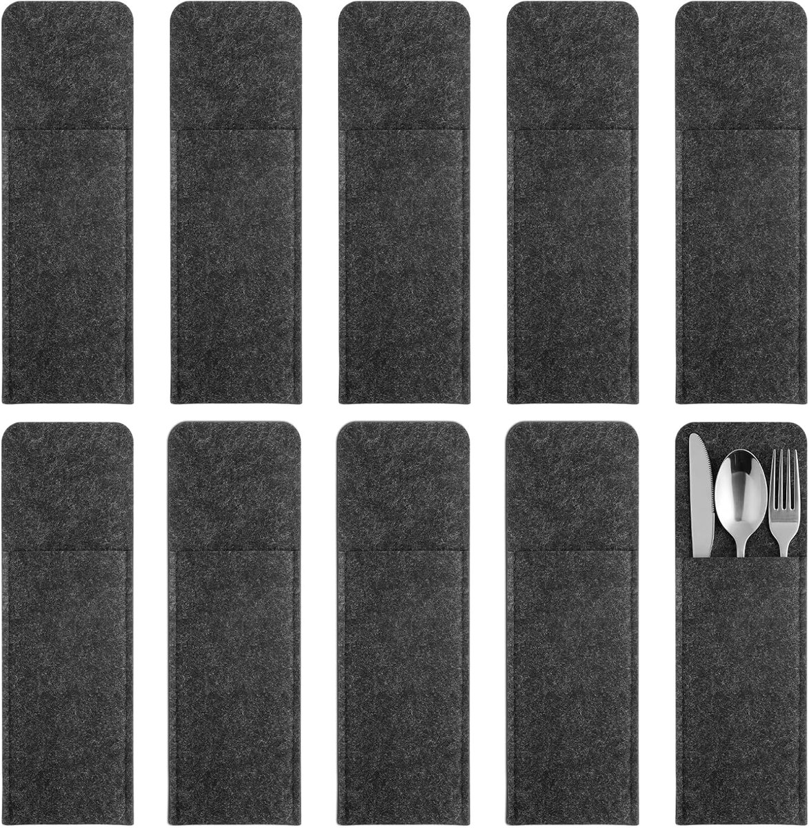 Bestekzakjes van vilt, 10 stuks, herbruikbaar, voor bruiloft, picknick, kantoor, camping, elegante opslag voor tafeldecoratie, ecologische keukenaccessoires