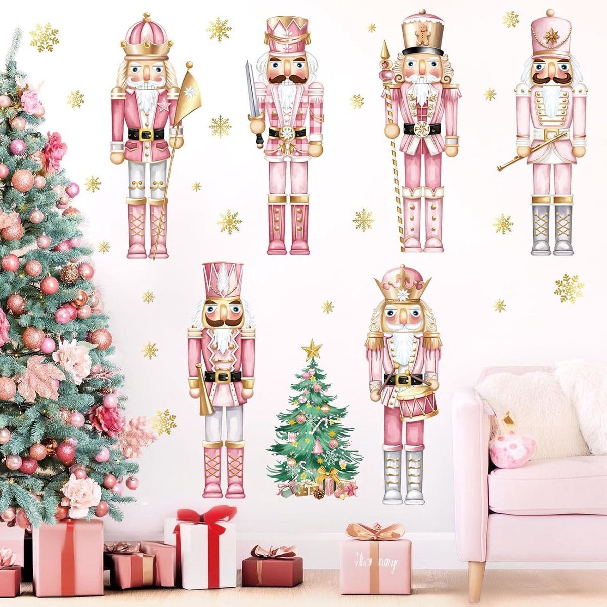 decalmile Muursticker Kerstmis roze notenkraker muursticker soldaat goud