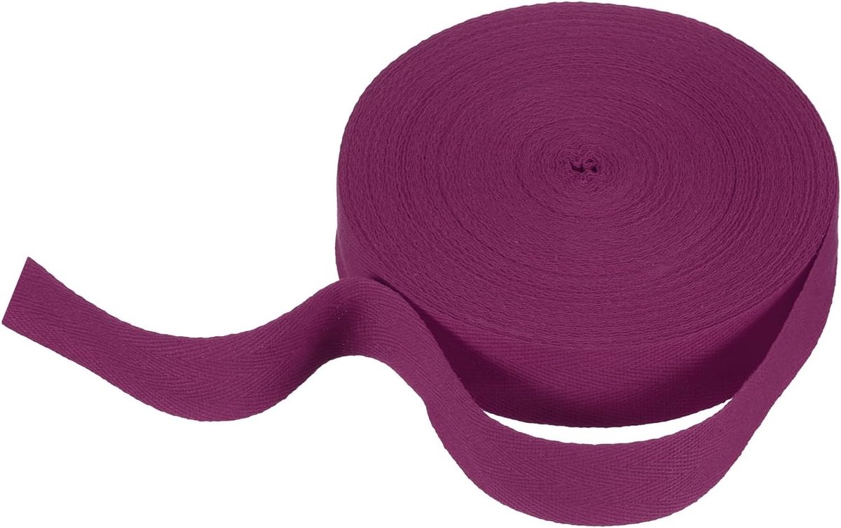 Keperstof katoenen lint 30 mm x 21 meter visgraat geweven band rol biasband voor doe-het-zelf naaien geschenkverpakking, magenta