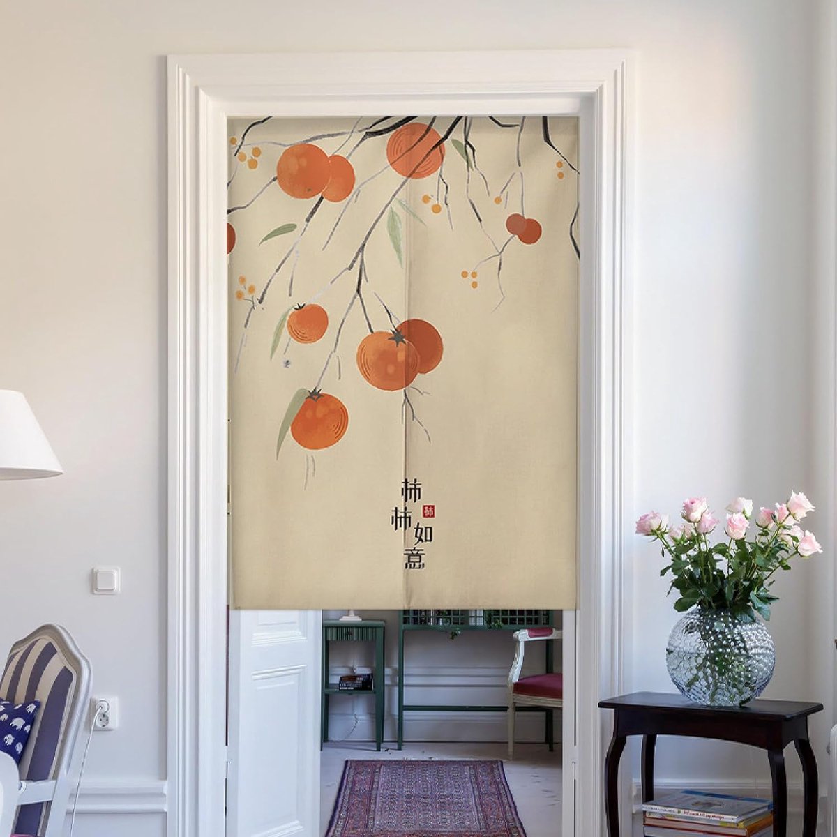 Japans scheidingsgordijn voor deuropening, deur- en raambekleding, wandkleed, voor keuken, bistro, zonwering, ruimteverdeler, decoratie, kaki fruit, 70 x 150 cm