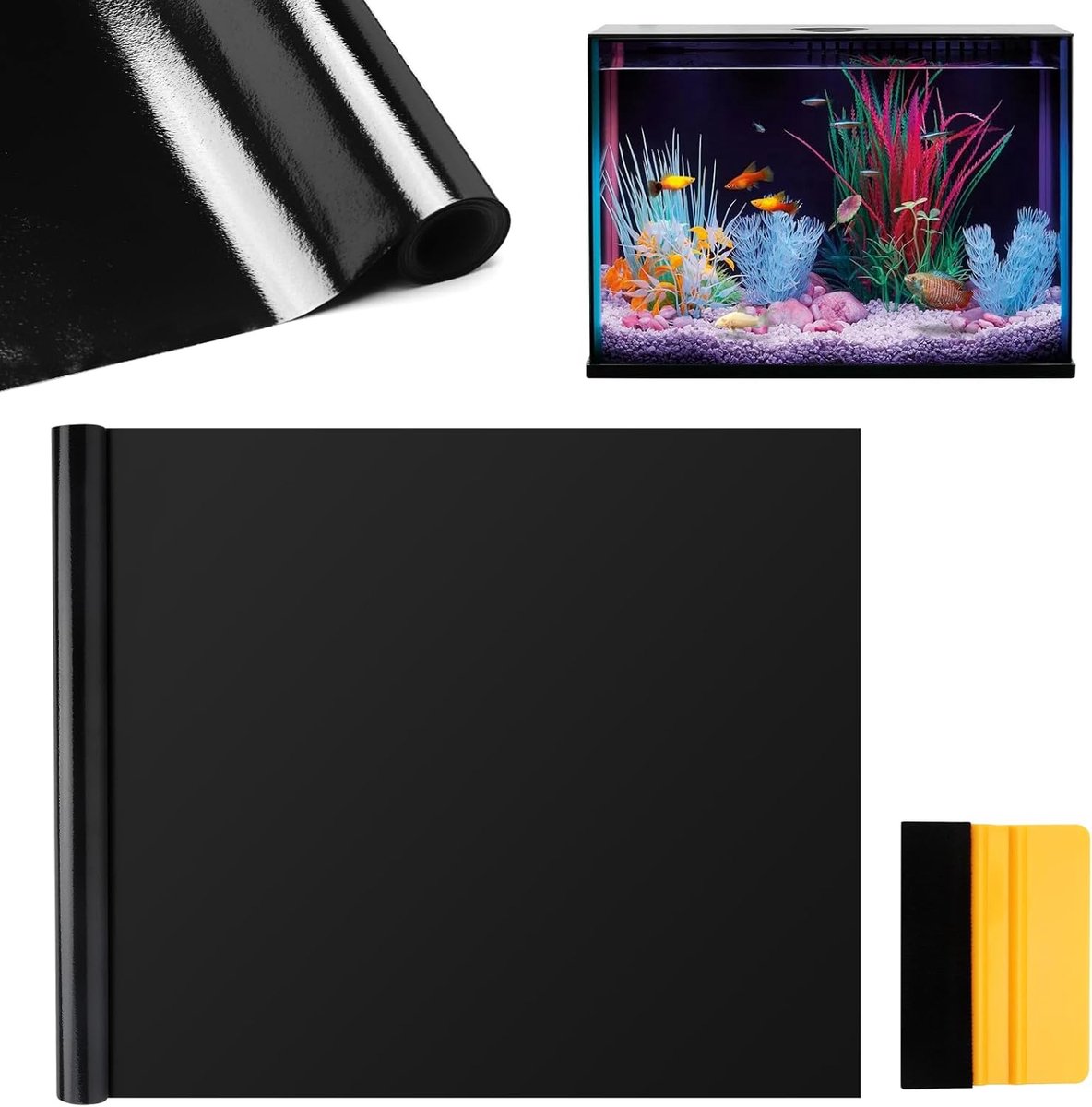 zelfklevende aquariumachtergrond, 40 x 200 cm, aquariumfolie, achterwand, pvc, aquariumsticker, achtergrond, aquariumachterwandfolie, zelfklevend, zwarte achtergrond voor aquaria