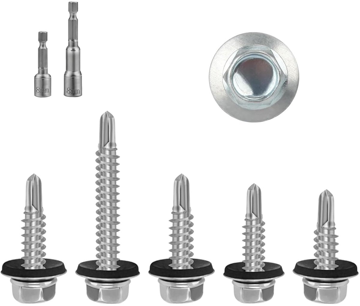 130 stuks Trapeziumplaatschroeven 4,8x19 mm Zeskant met Afdichtring | Zelftappende boorschroeven met afdichtingsschijf, geschikt voor stalen plaatdak en metalen