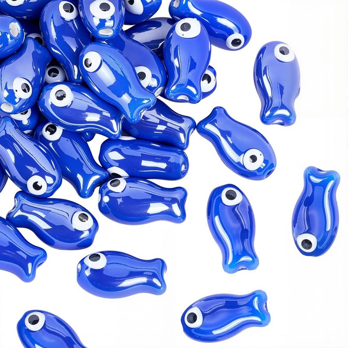1 doos met 40 donkerblauwe keramische tussenkralen met gaten, visvorm, zeeleven, zomer, zee, strand, oceaan, Hawaiiaanse porseleinen kralen voor het maken van sieraden