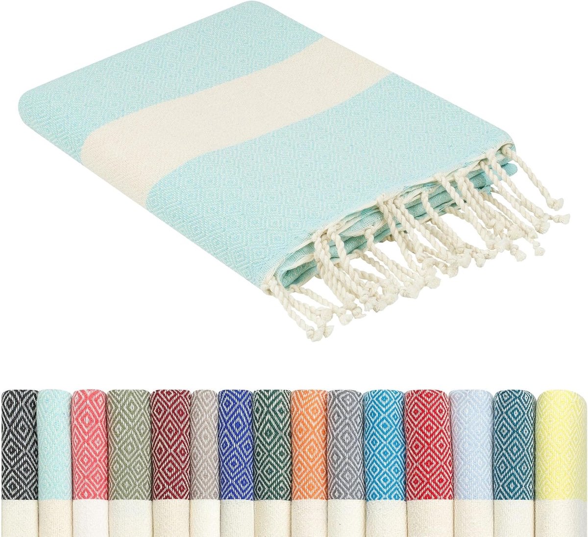 Strandlaken Fouta Doek en Deken: 100 x 200 cm Groot Compact Lang, Ietwat Dun, Katoen | Handdoek Capes, Picknickdeken, Hamamdoek Saunahanddoek, Badhanddoek, Boho Decoratieve Sofa Deken Dames Heren Yoga