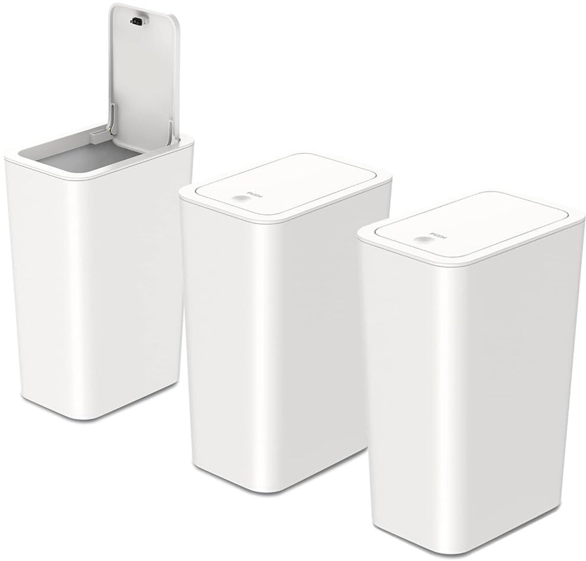 3 Stuks Badkamer Vuilnisemmers, 9 L, Hondenveilige Badkamer Vuilnisbak, Smalle Vuilnisemmer met Deksel, Touch-Top Toilet, Vuilnisemmer voor Kantoor, Woonkamer, Keuken, Toilet (Wit)